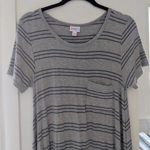Worn once: XS LulaRoe Carly. Lt gray, gray stripes